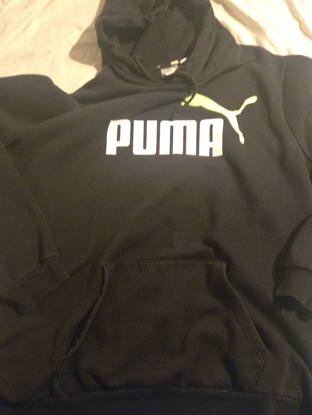 Puma Black Hoodie with White Logo and Neon Green Pounce Size 3 Xl Unisex